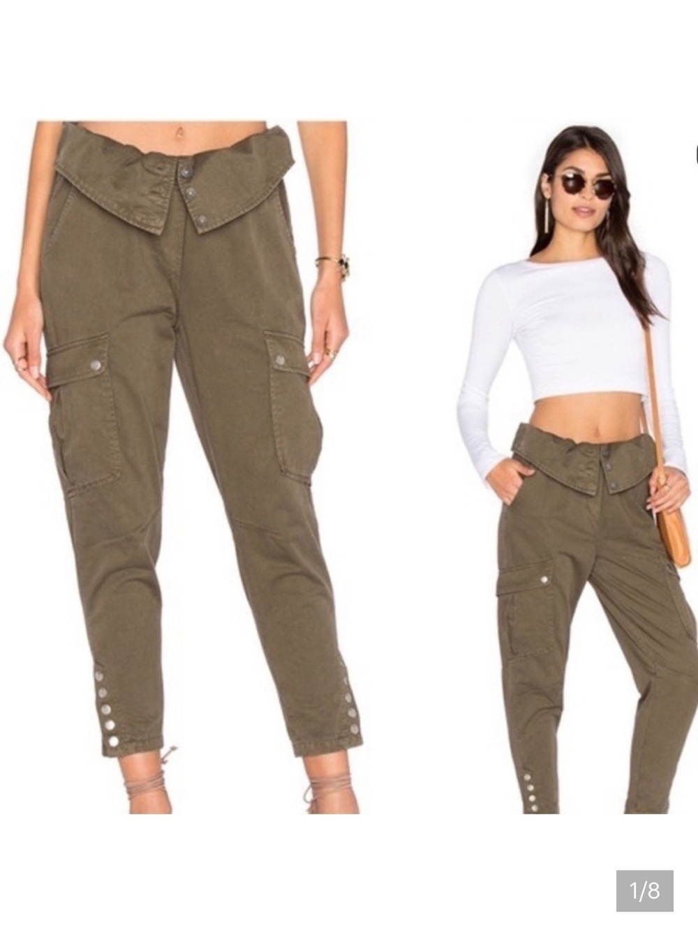 cinq a sept Noah Olive Fold-Over Cargo Ankle Pants